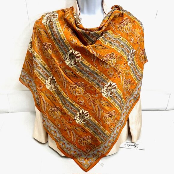 Vintage Avon Scarf  Cotton Silk 38"x38" Rusty gold black yellow gray Floral (46) - Picture 1 of 11